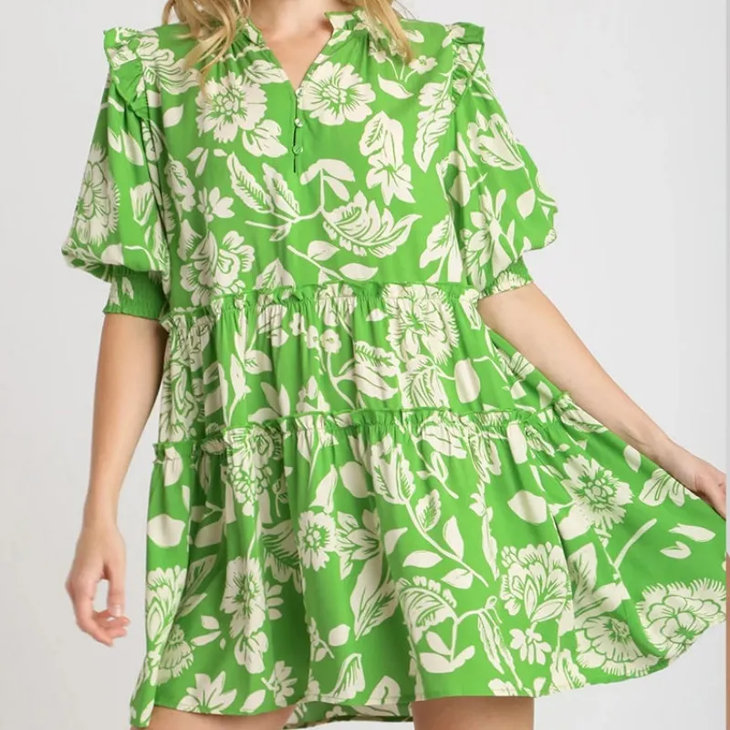Vestido Mini Camadas Múltiplas Estampado Boho Personalizado de Atacado Alta Qualidade Respirável em Rayon Casual