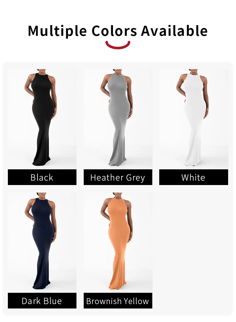 Vestido Maxi Casual Sem Mangas em Malha Ribana para Mulheres