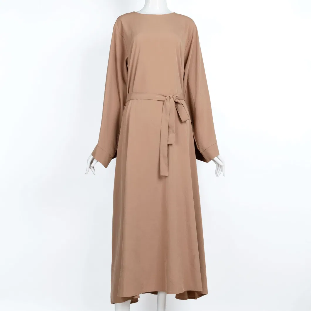 Vestido de manga longa de algodão casual de inverno para mulheres, com decote redondo e estilo solto