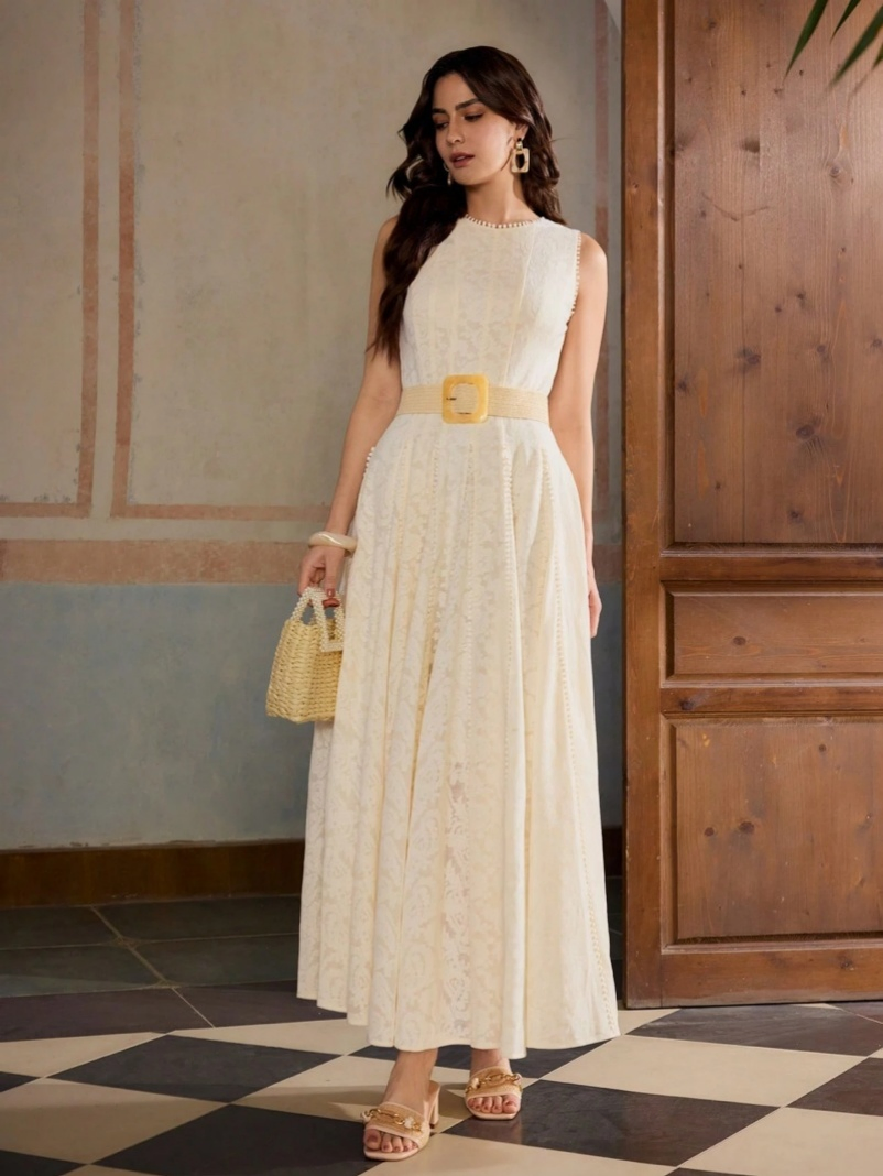 Vestido Casual Sem Mangas Simples Moderno com Confortável Mistura de Algodão