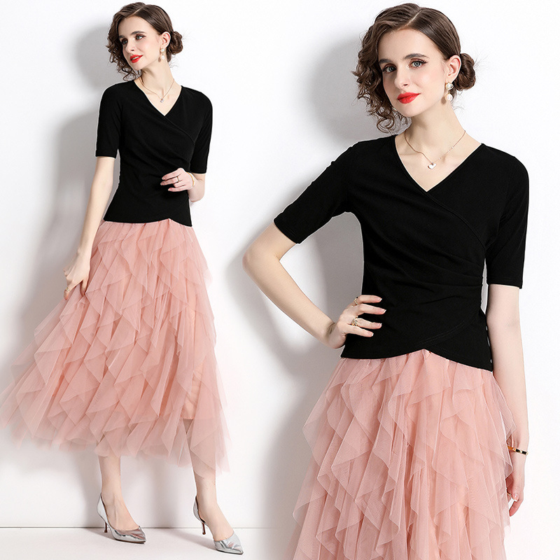 Vestido de Verão em Conjunto de Saia Casual e Camiseta Fashion Gentil