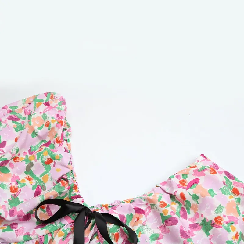 Vestido Maxi Estampado Curto com Decote em V