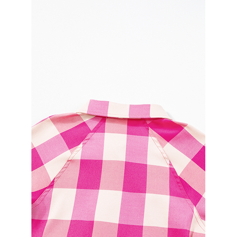 Caro Amante Moda Atacado Camisa de Manga Bracelete com Gola Xadrez Vestidos Mini Flare para Mulheres Casual