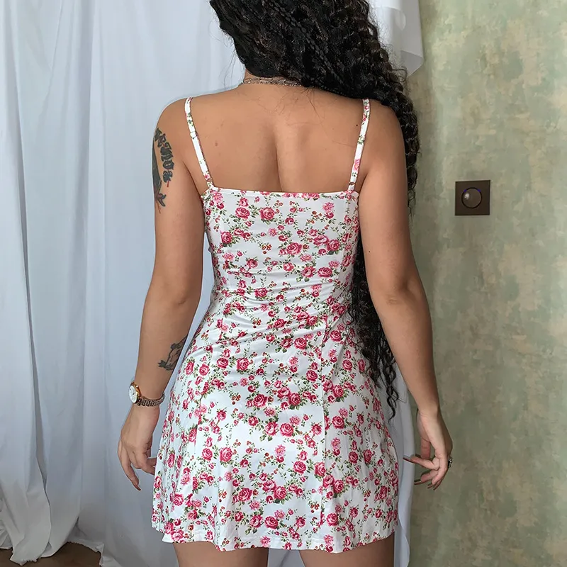 Novo Estilo Elegante Casual Curto Sem Mangas Vestido Floral Impresso