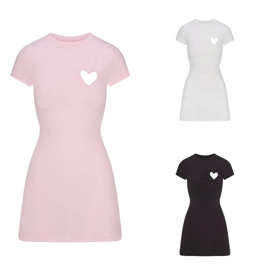 Vestido Mini de Coração em Jersey de Algodão Casual