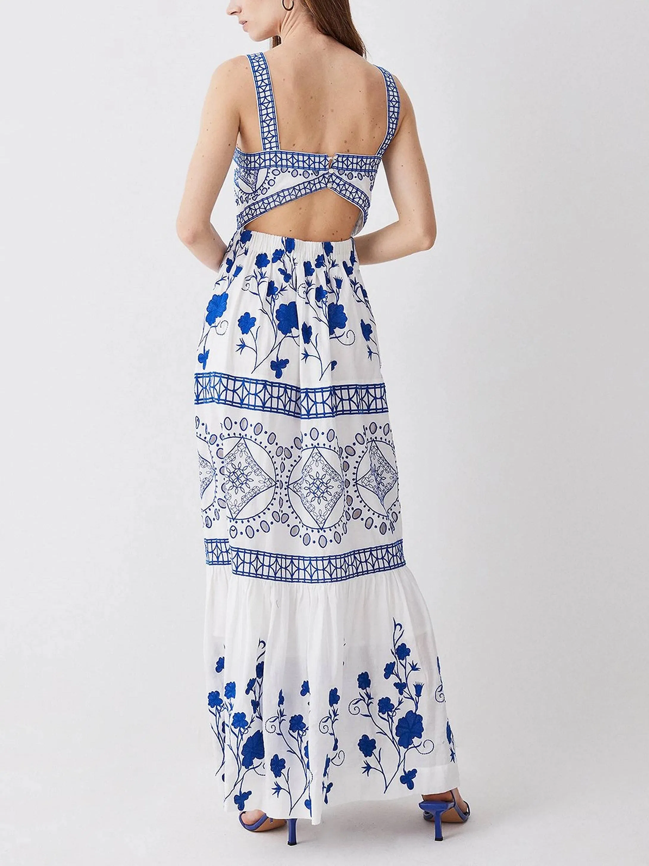 Vestido Maxi de Linho Feminino Estampa Vintage Alça Fina Sem Mangas Design Sexy Casual para Verão Noite Preço de Fábrica Todas as Tamanhos Disponíveis Personalizado OEM/ODM