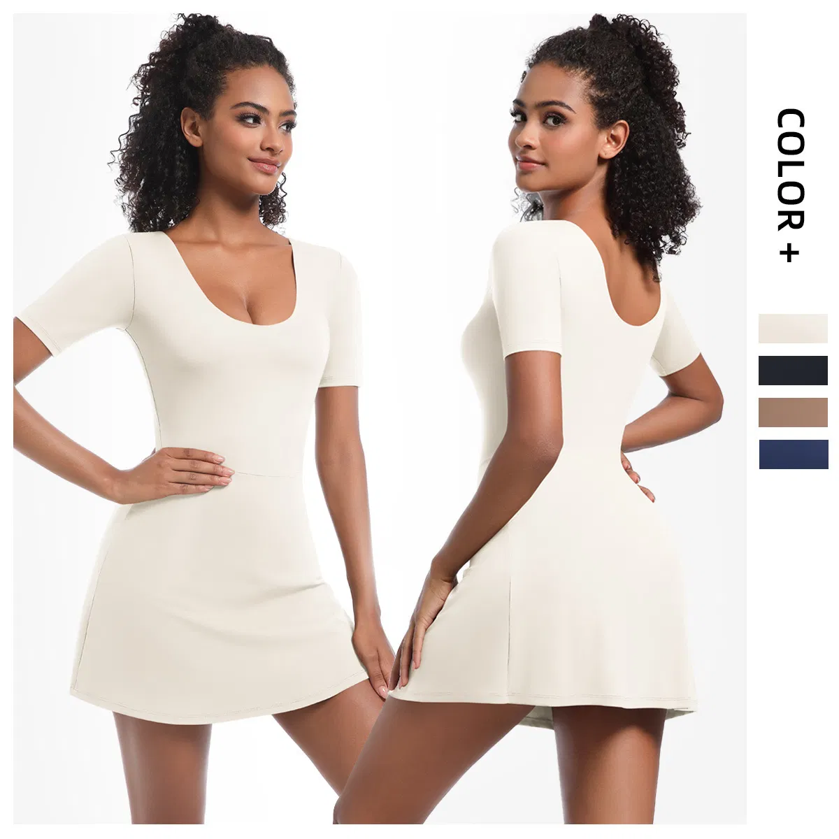 Vestido Mini de Verão com Decote U, Manga Curta, para Treino e Viagem, Saia de Pickleball, Secagem Rápida, Vestido Atlético de Tênis e Golfe com Sutiã e Calções Embutidos para Mulher