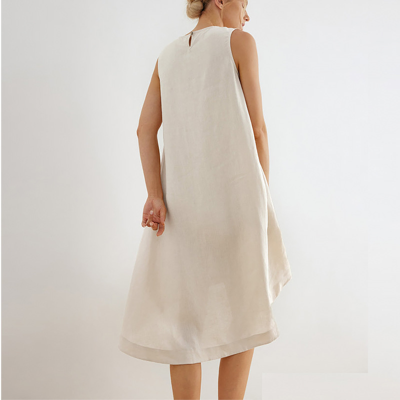 Vestido Casual Sem Mangas de Linho Puro Personalizado e Elegante para Mulheres