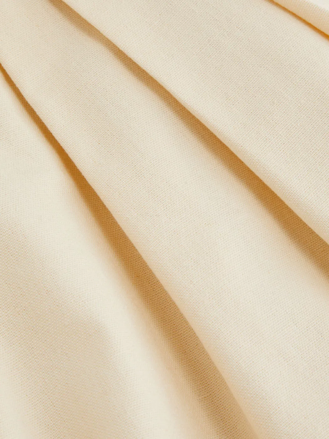 Vestido midi de linho misto casual feminino com decote barco, borda com babados e costas nuas