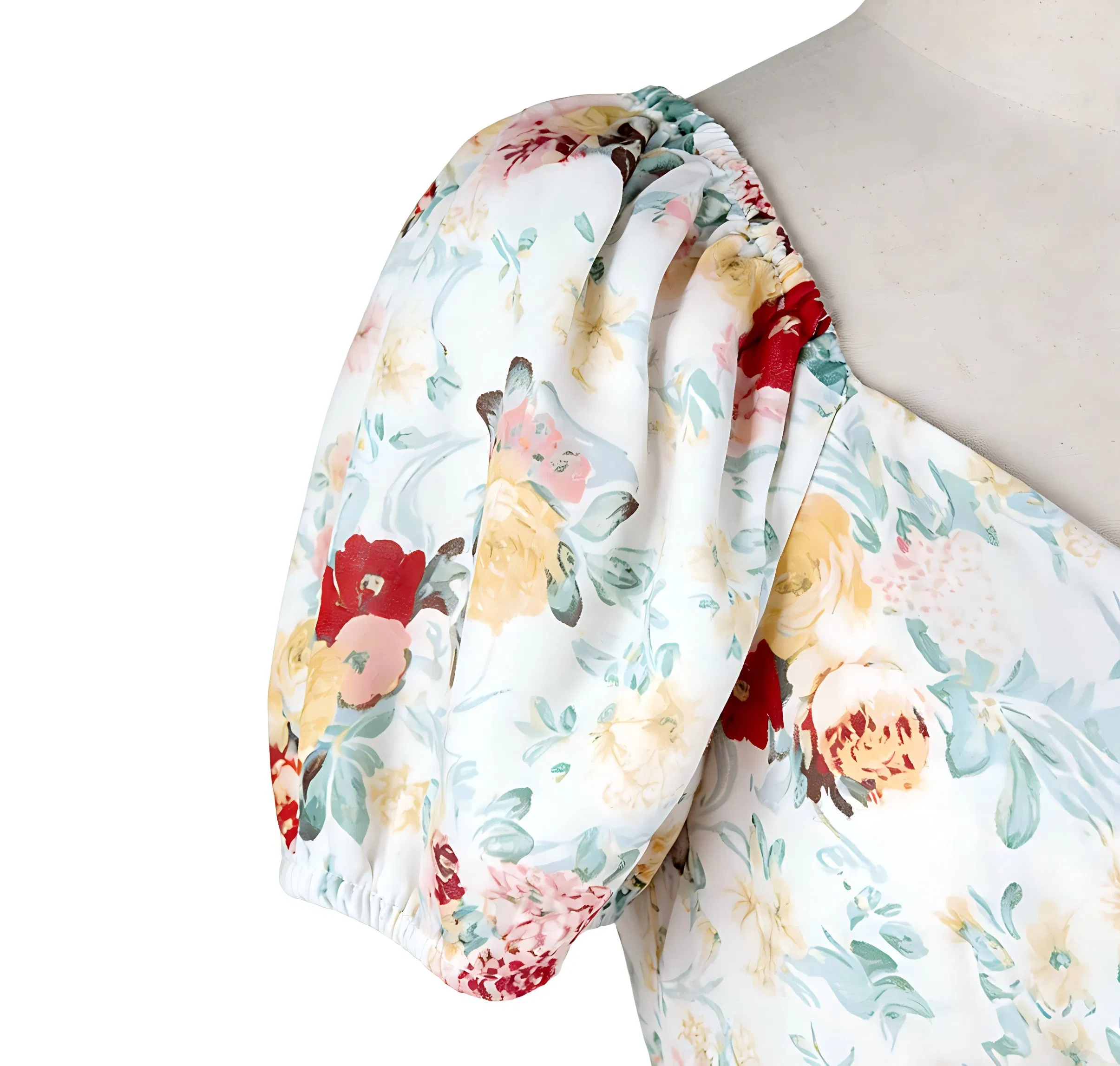 Vestido maxi envolvente com mangas bufantes e estampa floral, com barra em babados para o verão casual e férias