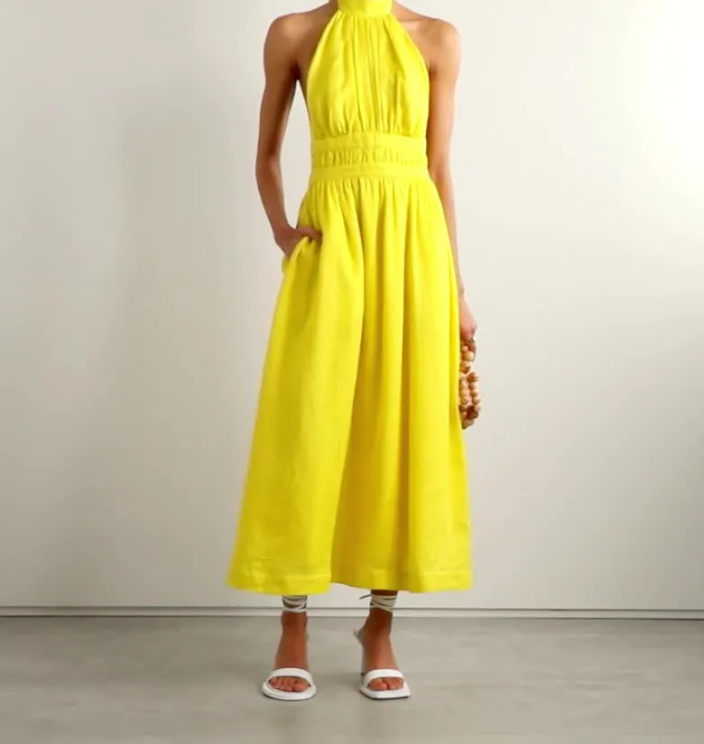 2023 Vestidos Maxi de Praia Soltos Longos Halter Maxi para Noite Prom Casual Vestidos de Verão Roupas Femininas Vestido de Linho