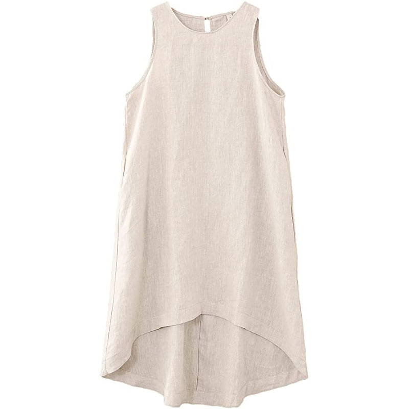 Vestido Casual Sem Mangas de Linho Puro Personalizado e Elegante para Mulheres