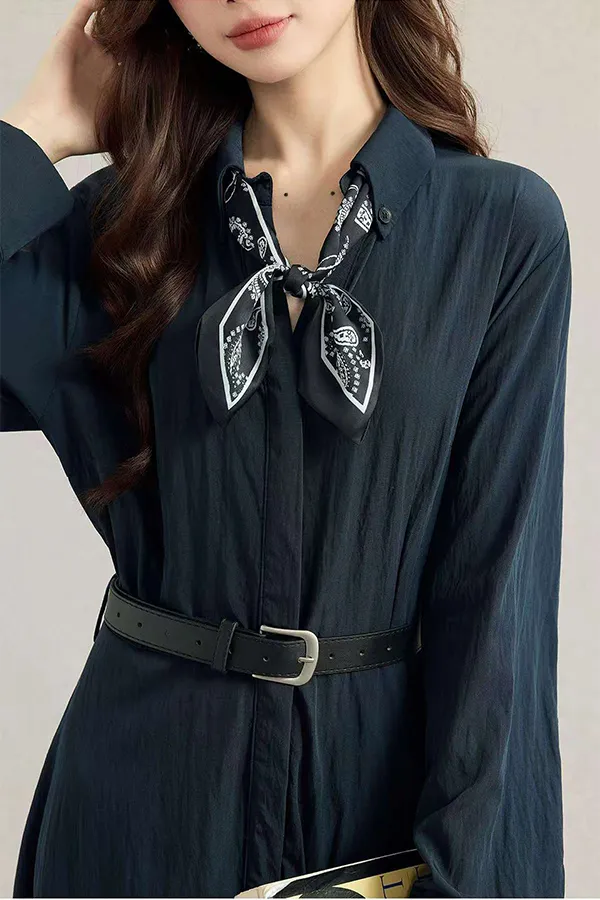 Camisa de vestido de manga longa ajustada estilo polo coreano para negócios casuais