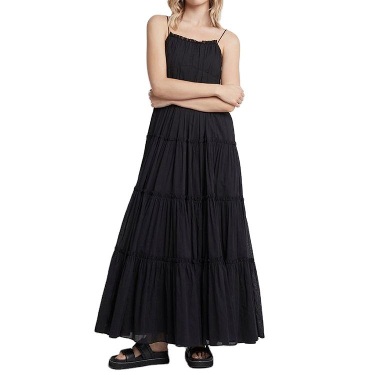 Vestido longo casual de praia feminino, solto, em camadas, com comprimento até o chão, estilo A-line, personalizado para o verão