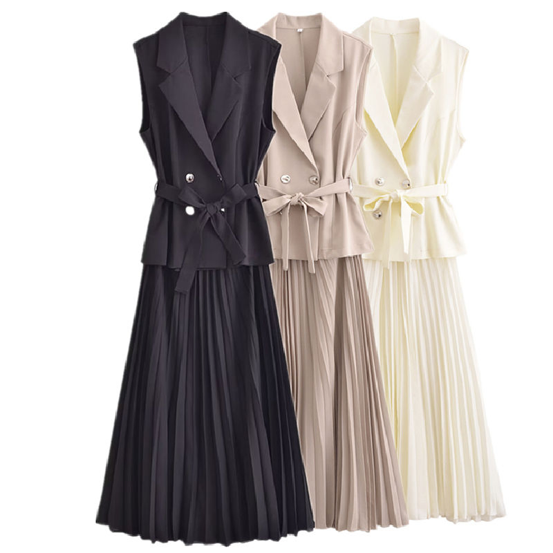 Vestido Midi Plissado Casual para Mulheres em Estilos Sólidos e Estampados