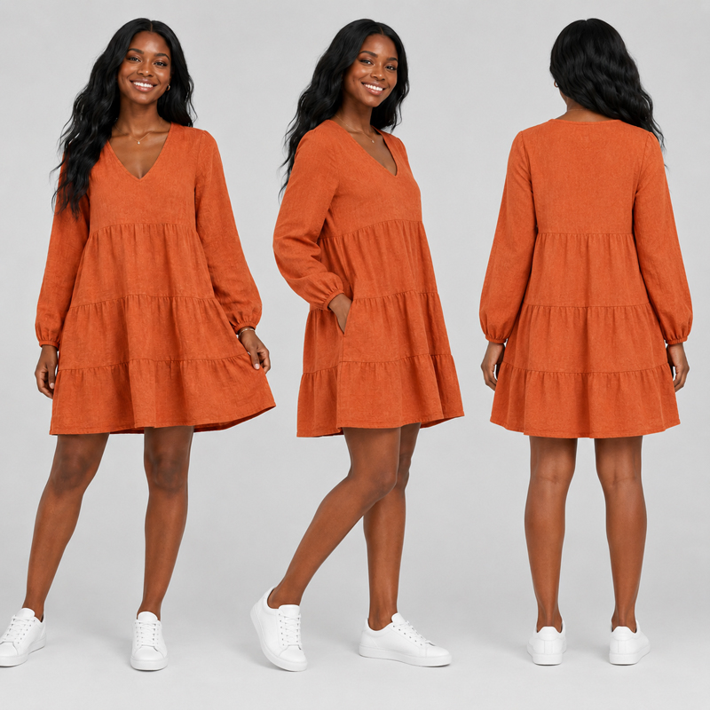 Vestido de Malha de Manga Longa em Promoção, Vestido Casual de Suéter para o Inverno, Moda Indoor e de Rua