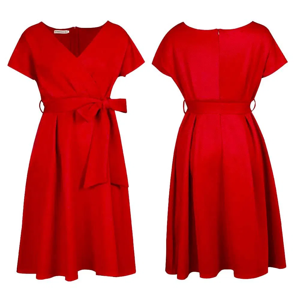 Último Design Laço Bandagem Elegante Vestidos Casuais Vestido de Escritório para Mulheres Vestido Formal de Trabalho Cintura Alta A-Line Vestidos de Noite