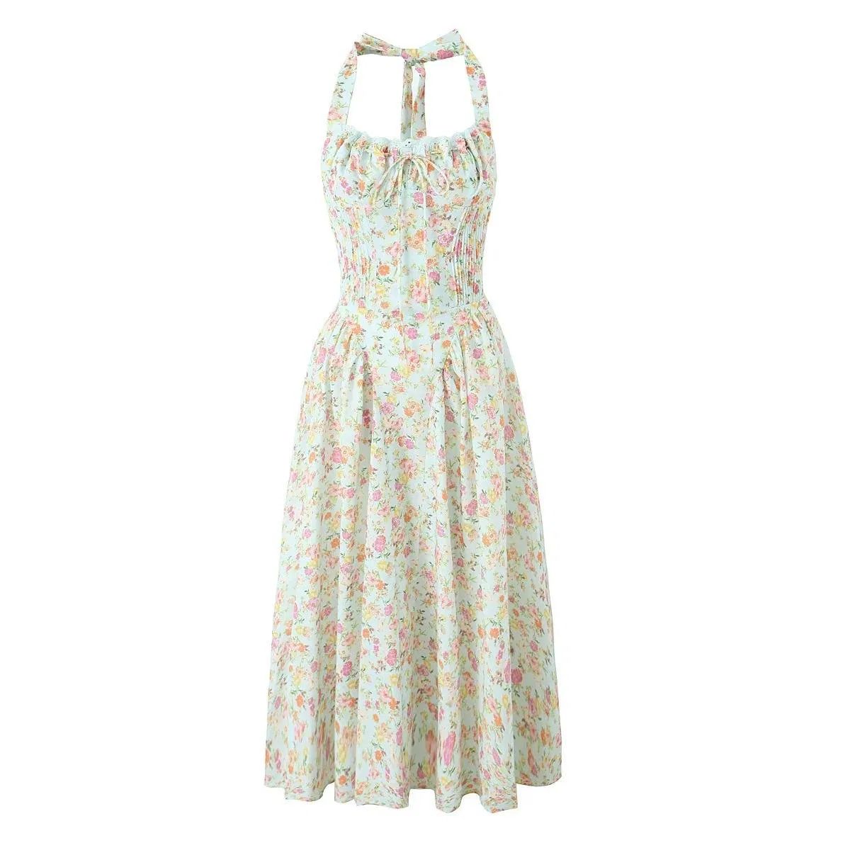 Vestido Casual Floral Sem Mangas para Mulheres em Algodão Respirável Lavável Estilo Modesto Ombro a Descoberto Natural