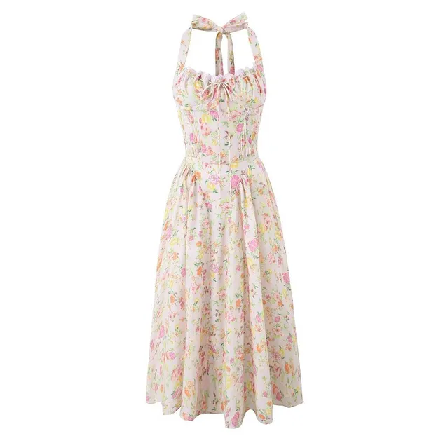 Vestido Casual Floral Sem Mangas para Mulheres em Algodão Respirável Lavável Estilo Modesto Ombro a Descoberto Natural