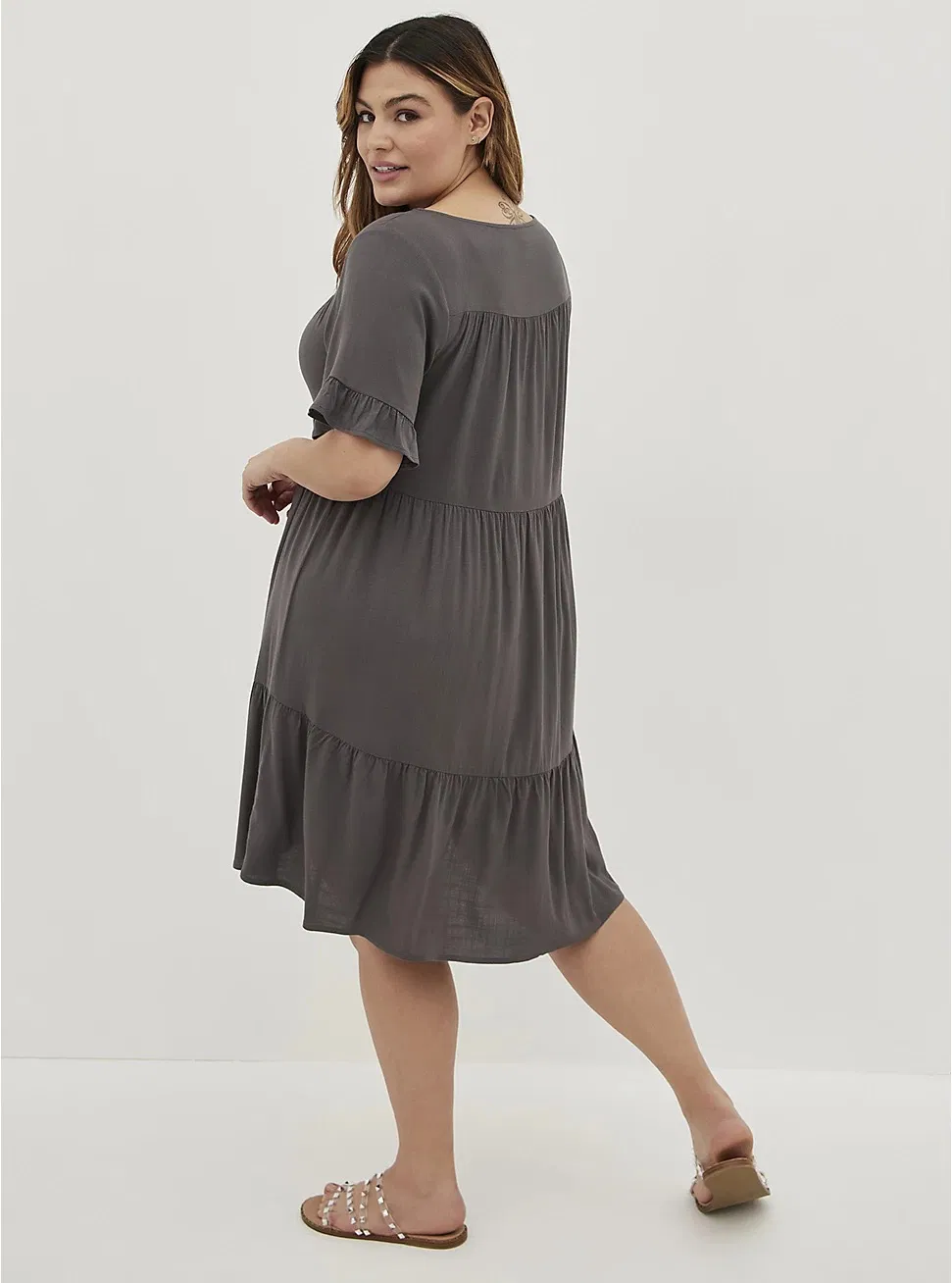 Vestido de Verão Feminino Solto Casual Tricotado A-Line com Manga Curta Stretchy
