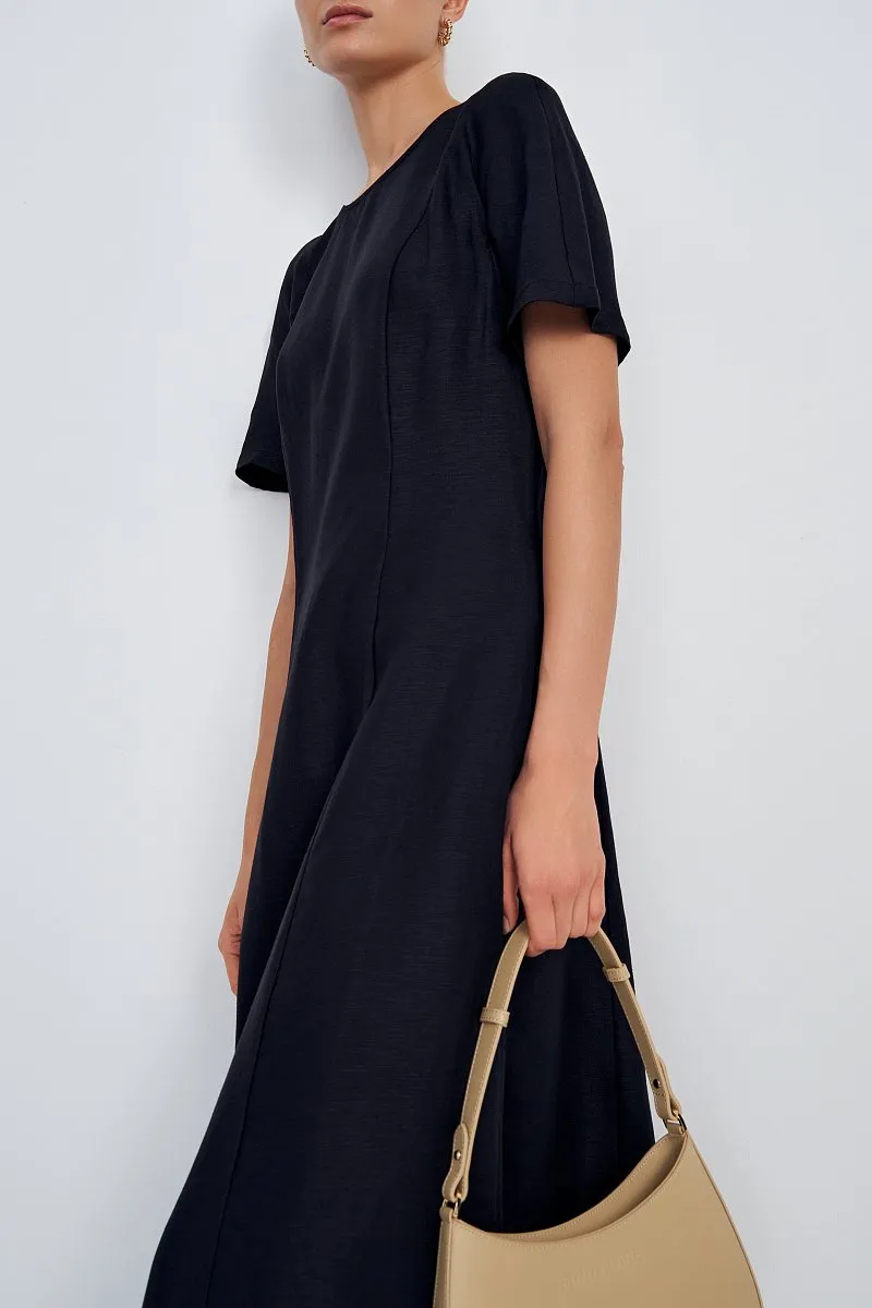Vestido Casual de Linho Personalizado para Mulheres com Manga Curta e Decote Redondo