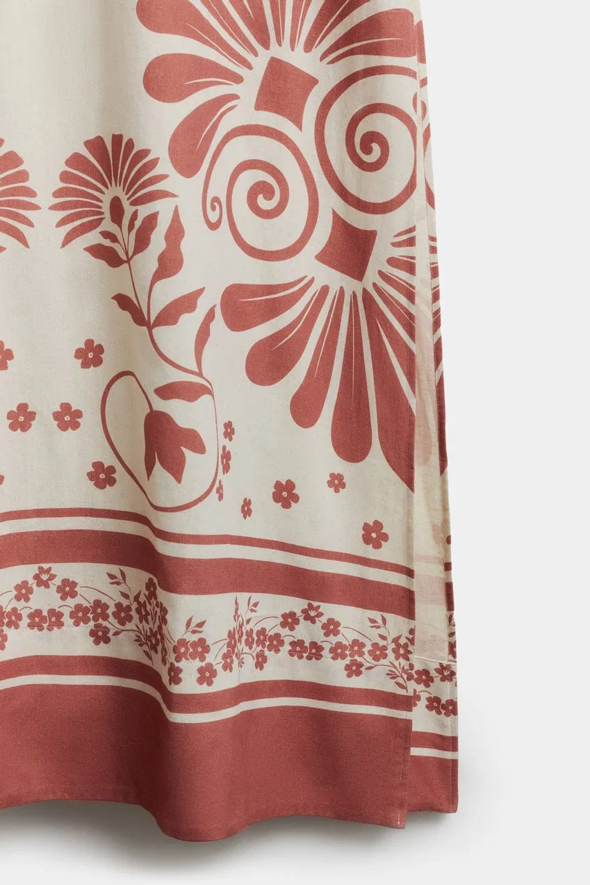 Vestido longo solto de linho floral clássico de alta qualidade para mulheres com uso casual