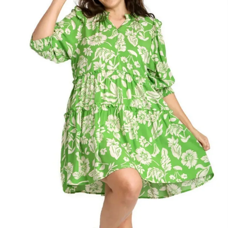 Vestido Mini Camadas Múltiplas Estampado Boho Personalizado de Atacado Alta Qualidade Respirável em Rayon Casual
