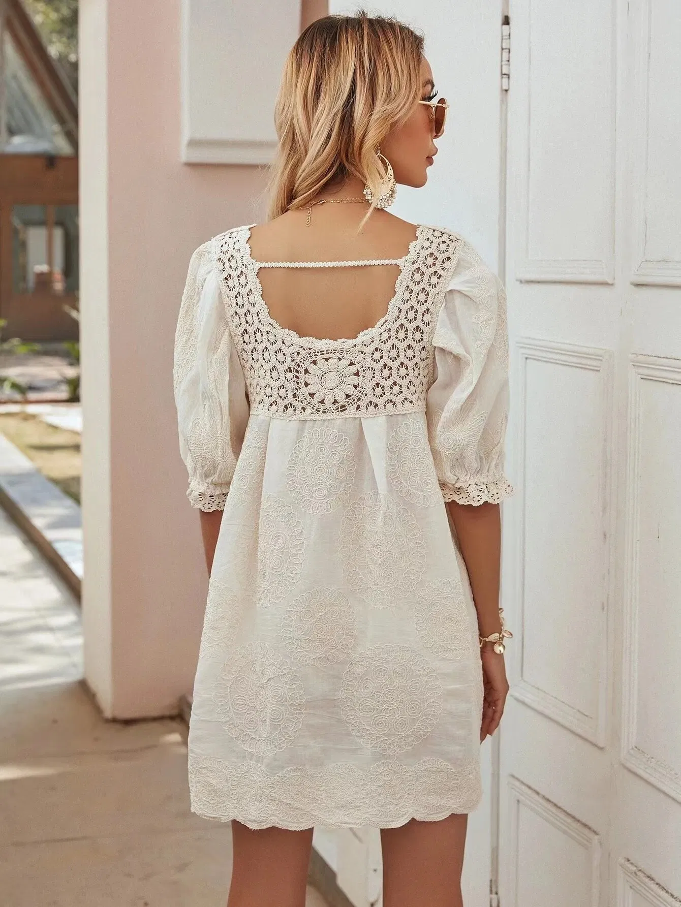 Vestido Mini Casual de Vacação Boho com Mangas Bufantes de Alta Qualidade e Nova Chegada por Atacado