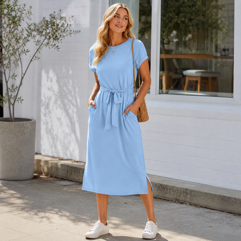 Fornecedor de Vestido Casual Feminino em Tecido de Atacado, Vestido Oversized para Uso Diário, Estilo de Rua e Vestuário Básico