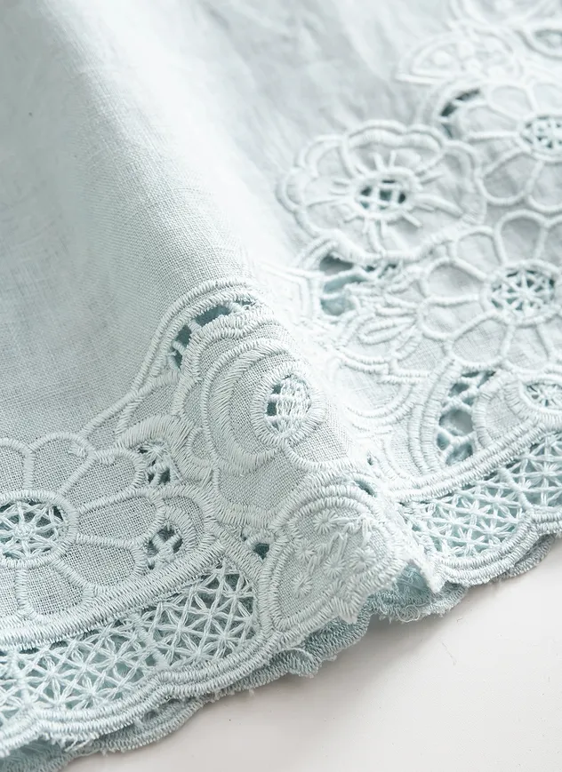 Vestido Casual Feminino Confortável em Linho Macio com Bordado Roupas por Atacado
