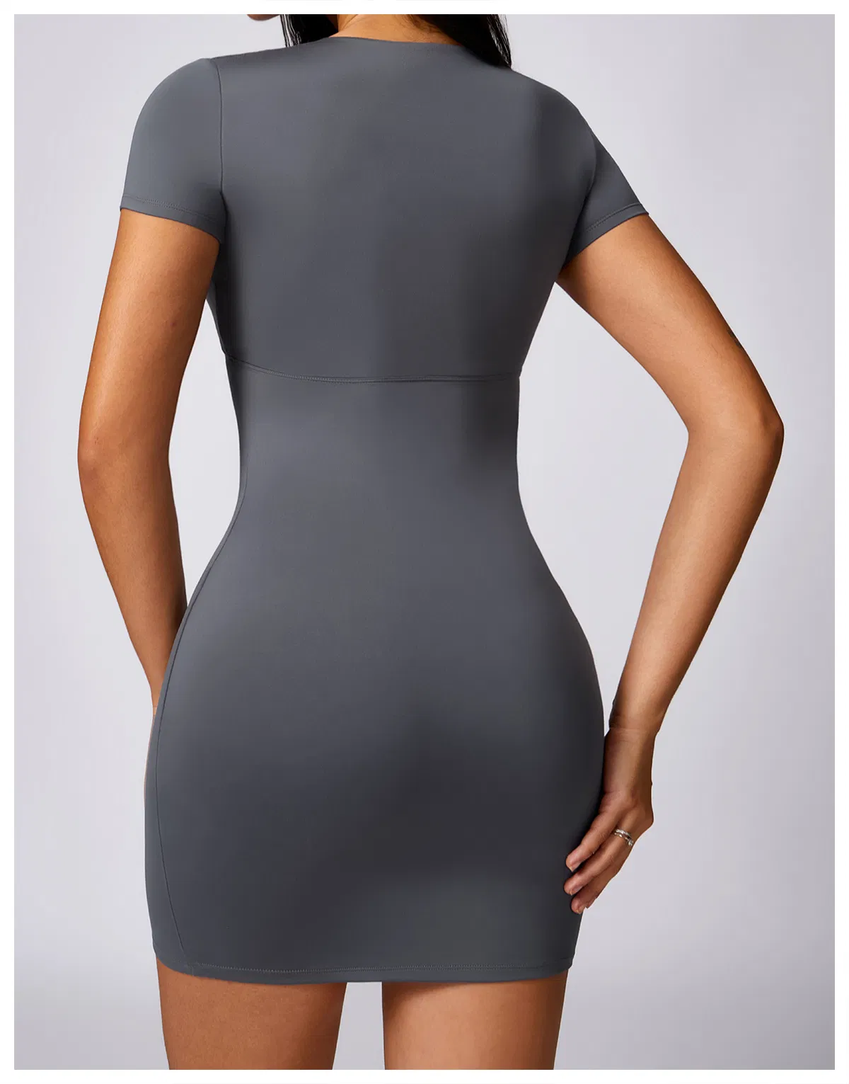 Vestido Casual Justo com Pacote Slim-Fit, Manga Curta, Estilo Esportivo