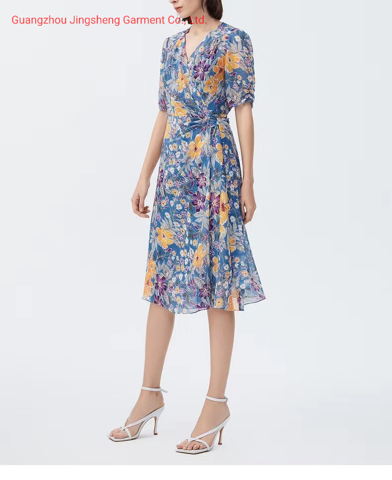 Vestidos de Verão de Moda Atacado para Mulheres, Vestidos de Praia Boho de Seda, Roupas de Festa Casuais com Decote em V, Vestido de Festa