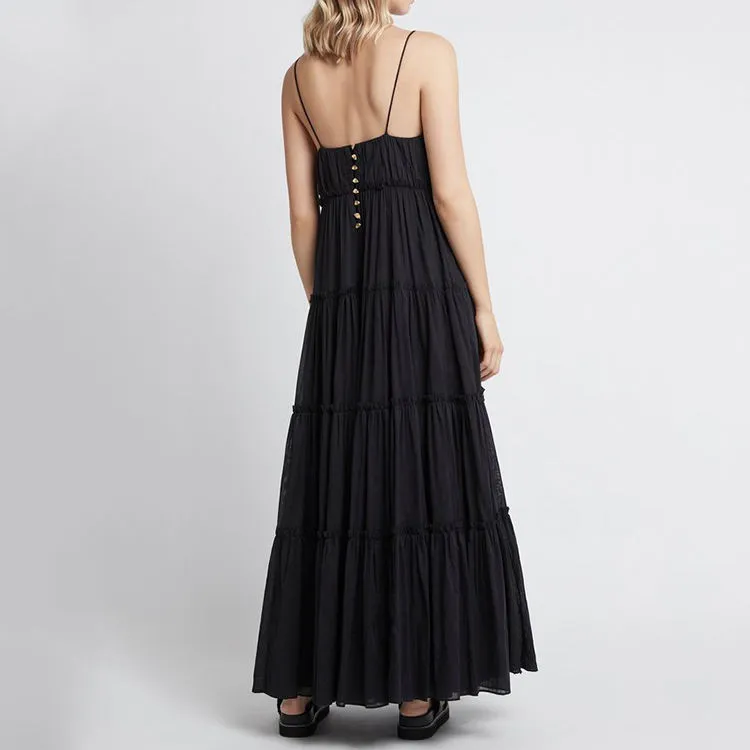 Vestido longo casual de praia feminino, solto, em camadas, com comprimento até o chão, estilo A-line, personalizado para o verão