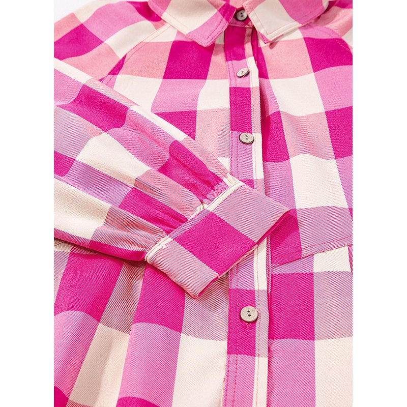 Caro Amante Moda Atacado Camisa de Manga Bracelete com Gola Xadrez Vestidos Mini Flare para Mulheres Casual
