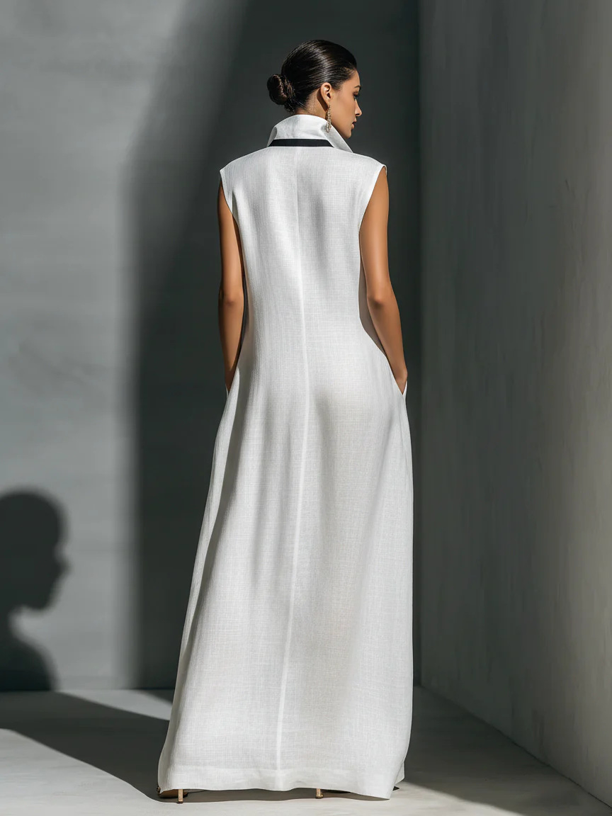 Sexy V-Neck Color Block Casual Maxi Dress