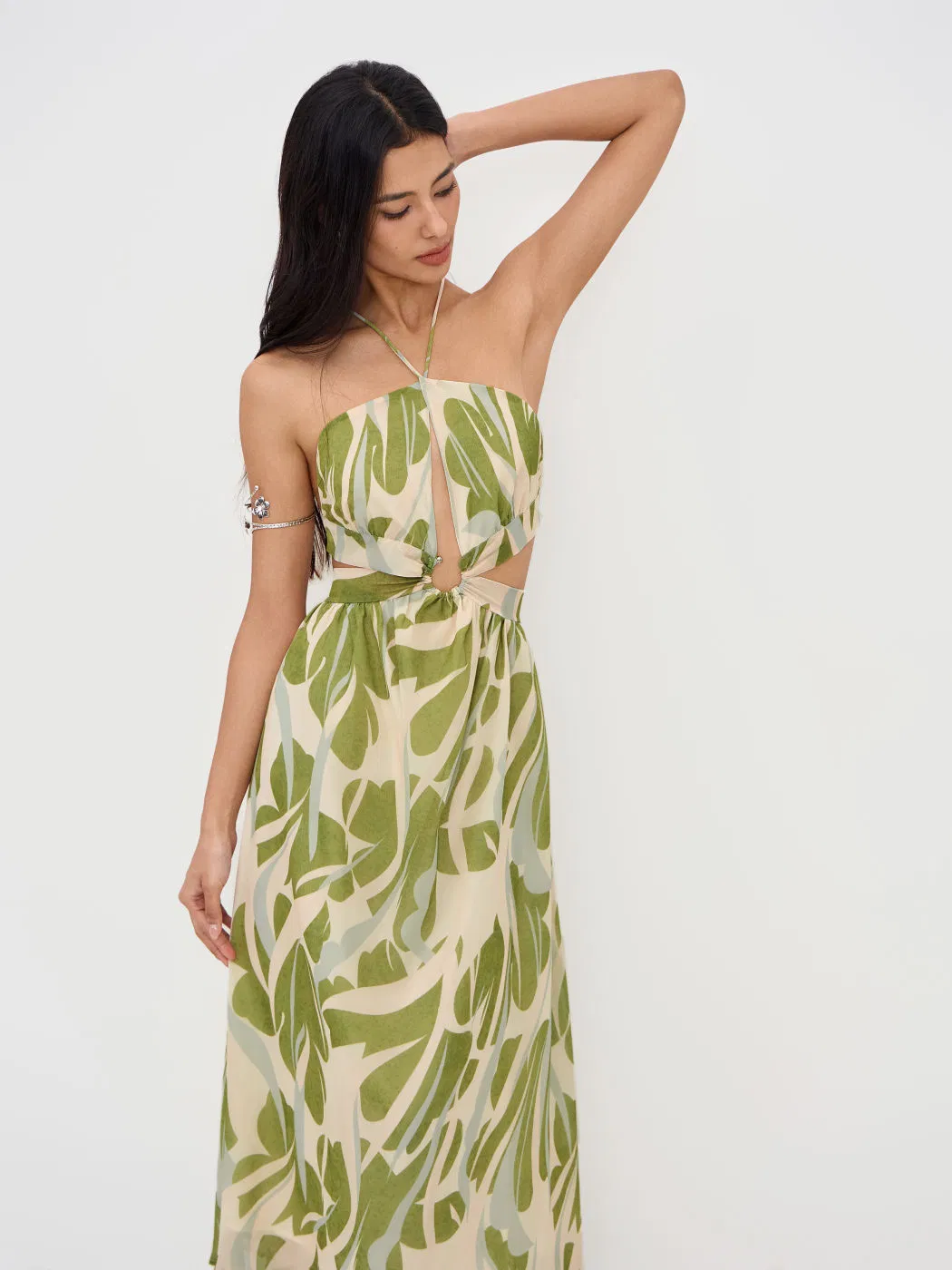 Vestido longo sem costas de chiffon com decote em V, floral e casual para mulheres