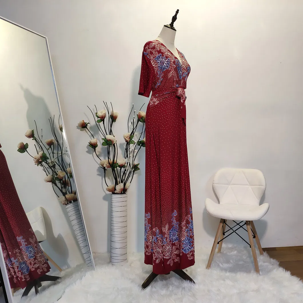 2020 Vestido Maxi Longo Casual de Verão com Manga Curta e Decote em V para Mulheres