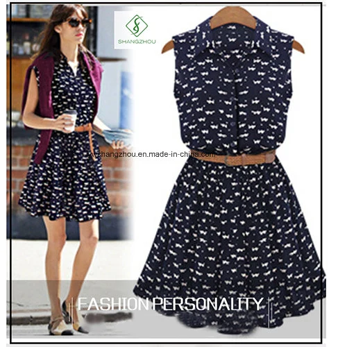Vestido Casual de Colarinho em Algodão para Mulheres com Novo Design de Moda Fábrica