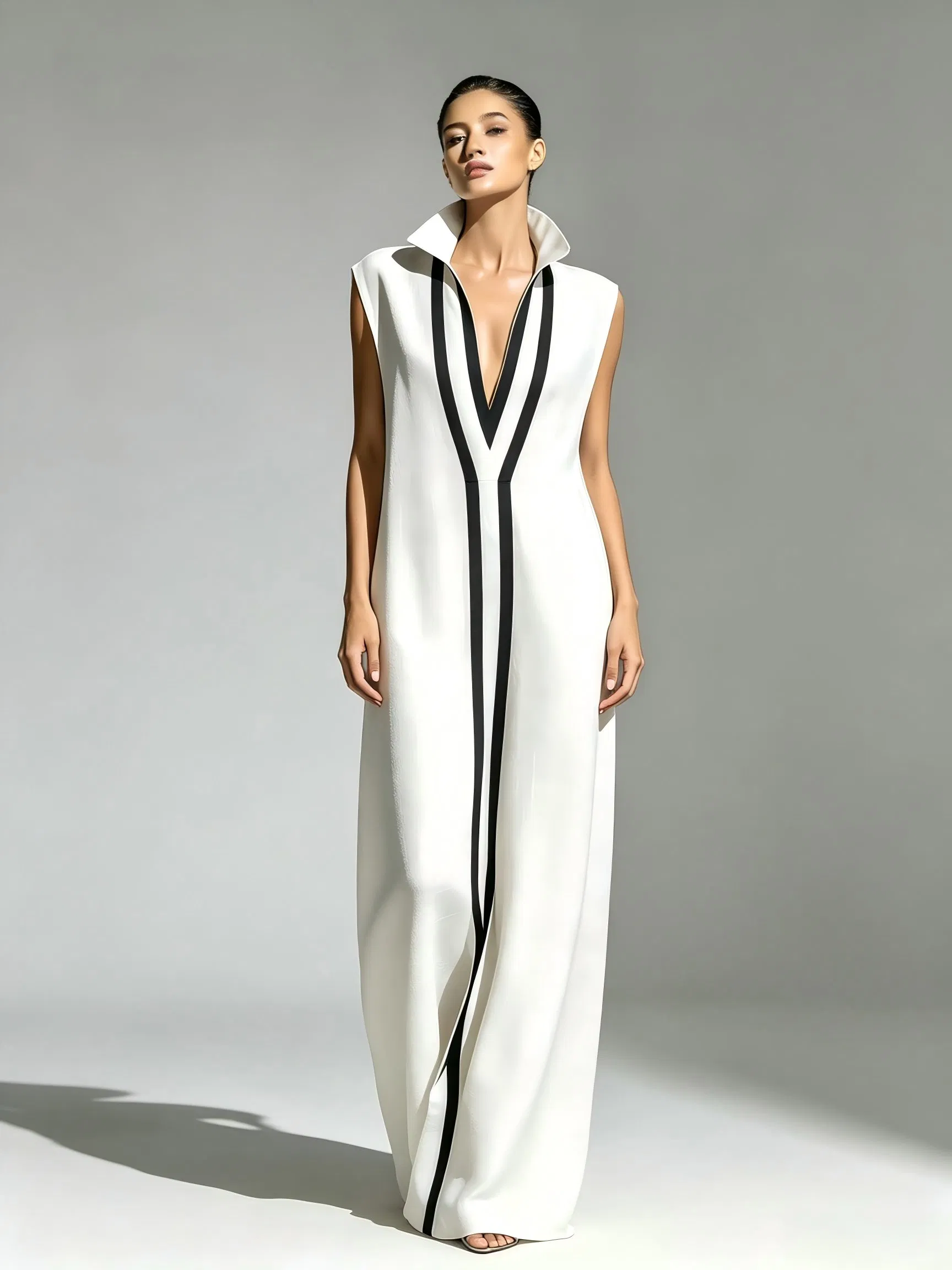 Sexy V-Neck Color Block Casual Maxi Dress