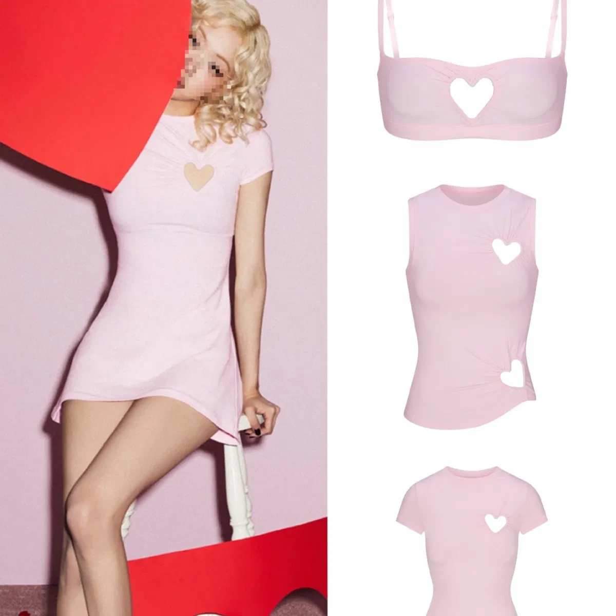 Vestido Mini de Coração em Jersey de Algodão Casual