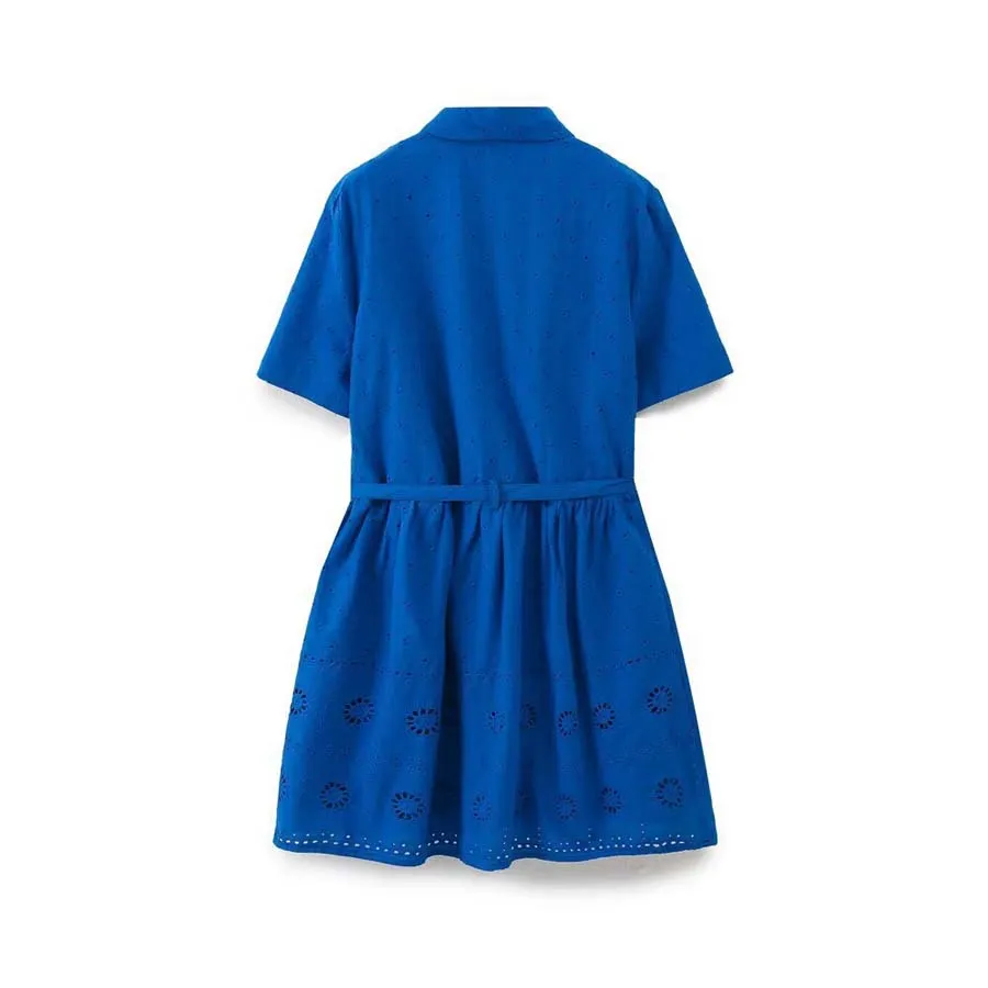 Vestido de viagem para meninas, casual, personalizável, com renda, laser, flor, cor sólida azul marinho