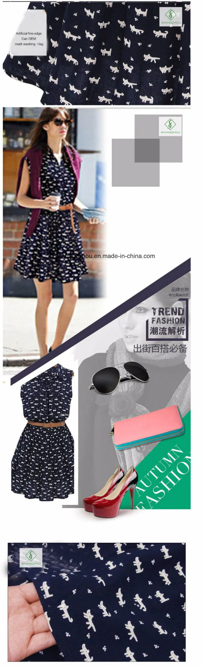 Vestido Casual de Colarinho em Algodão para Mulheres com Novo Design de Moda Fábrica