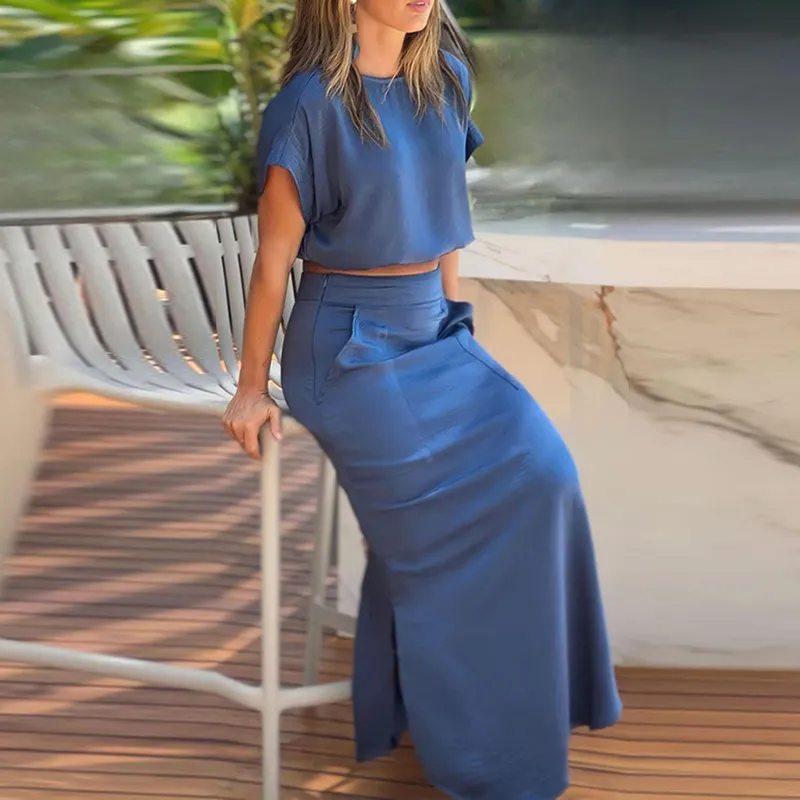 Personalização Profissional Verão Nova Moda Casual Tamanho Grande Conjunto de Duas Peças Camiseta de Manga Curta Calças Tamanho Grande Vestido Feminino