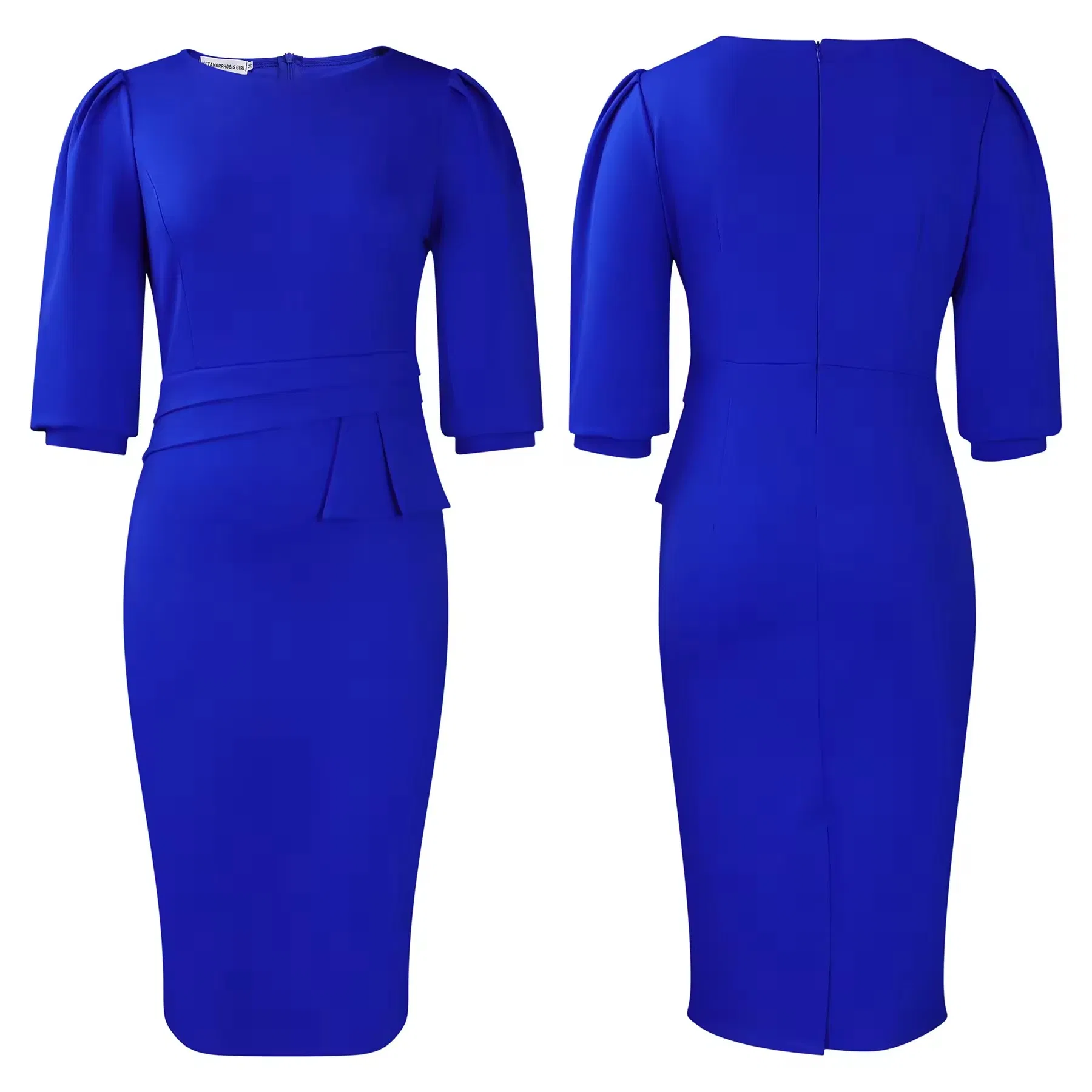 Vestido Formal Elegante de Comprimento Médio Casual Profissional de Manga Curta para Mulheres de Verão