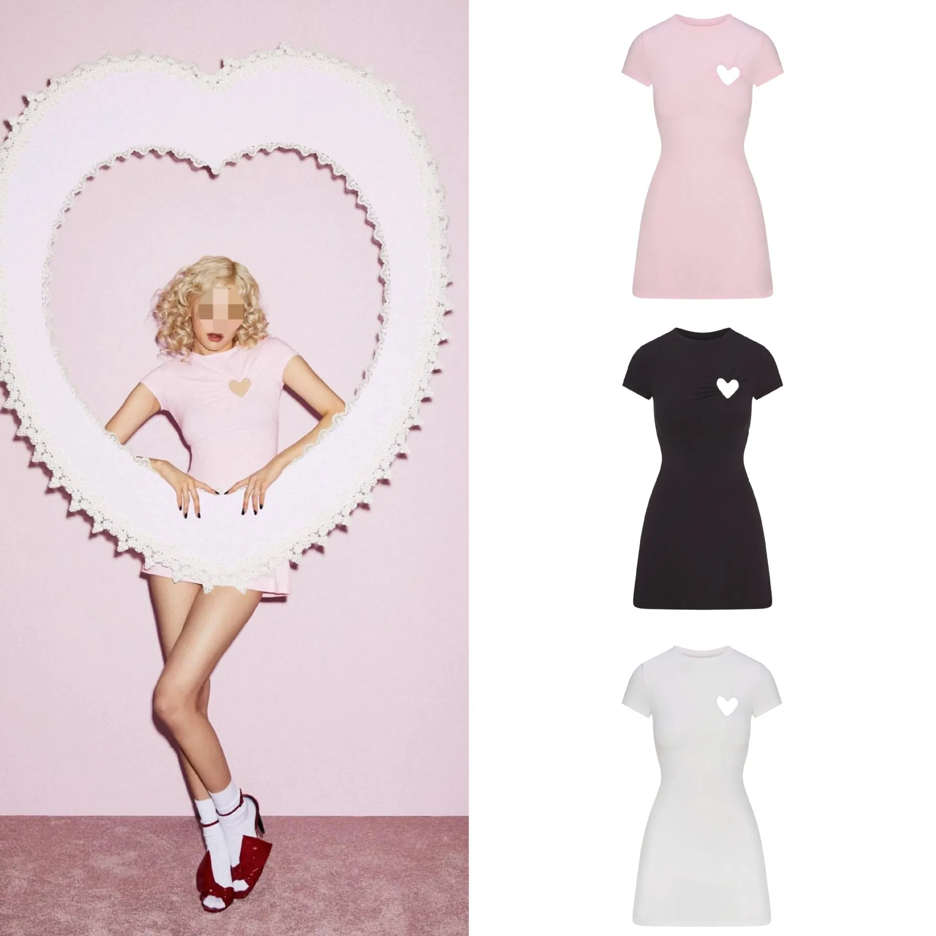 Vestido Mini de Coração em Jersey de Algodão Casual