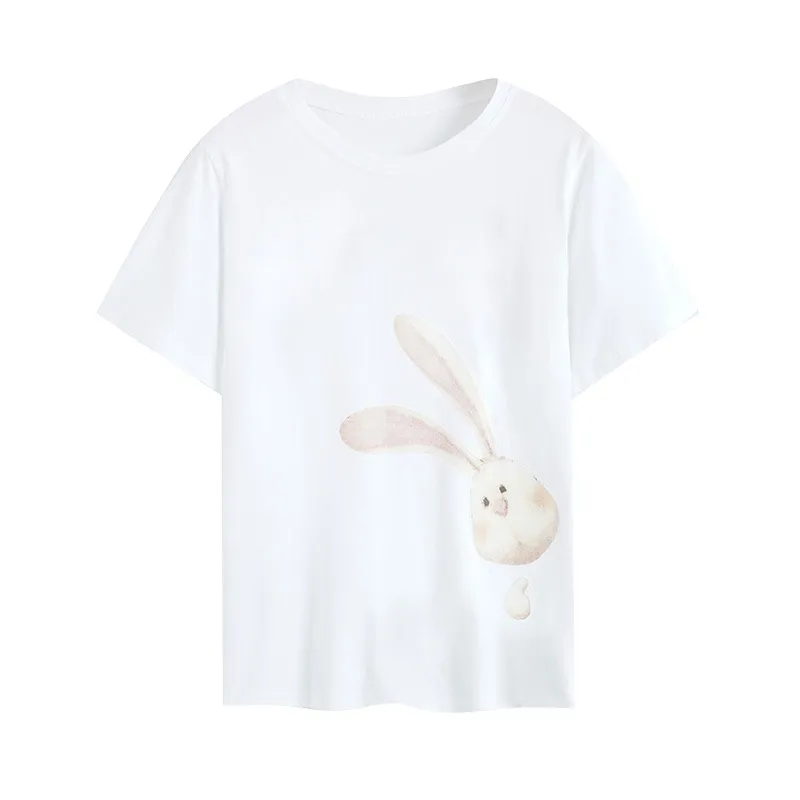 Blusas casuais femininas de impressão adorável de coelho, estilo coreano, feitas na China