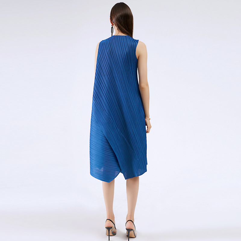 Vestidos Casuais de Verão Femininos Novos Sem Mangas em Cores Sólidas Soltos e Fashionáveis