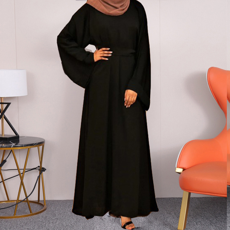 Vestido de manga longa de algodão casual de inverno para mulheres, com decote redondo e estilo solto
