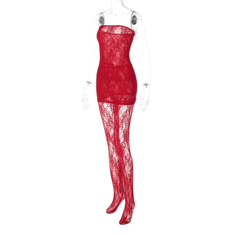 Novo Vestido Envolvente de Renda Sexy com Meias de Seda para Looks Casuais