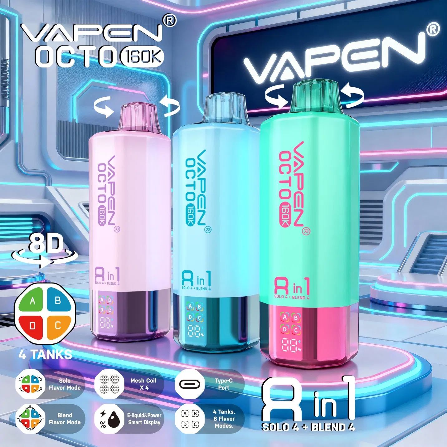 EU Warehouse Vapen Octo 160000 160K 100K 50K 40K Puffs 8 in 1 Puff Vape 2 in 1 Triple Flavors Disposable Pod Vape Bar Pen European Warehouse Espan a Alemania